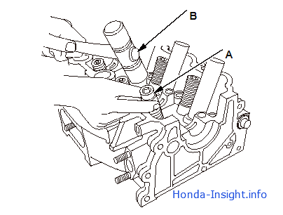 Снятие клапана головки блока цилиндров, пружины, уплотнений клапанов Honda Insight